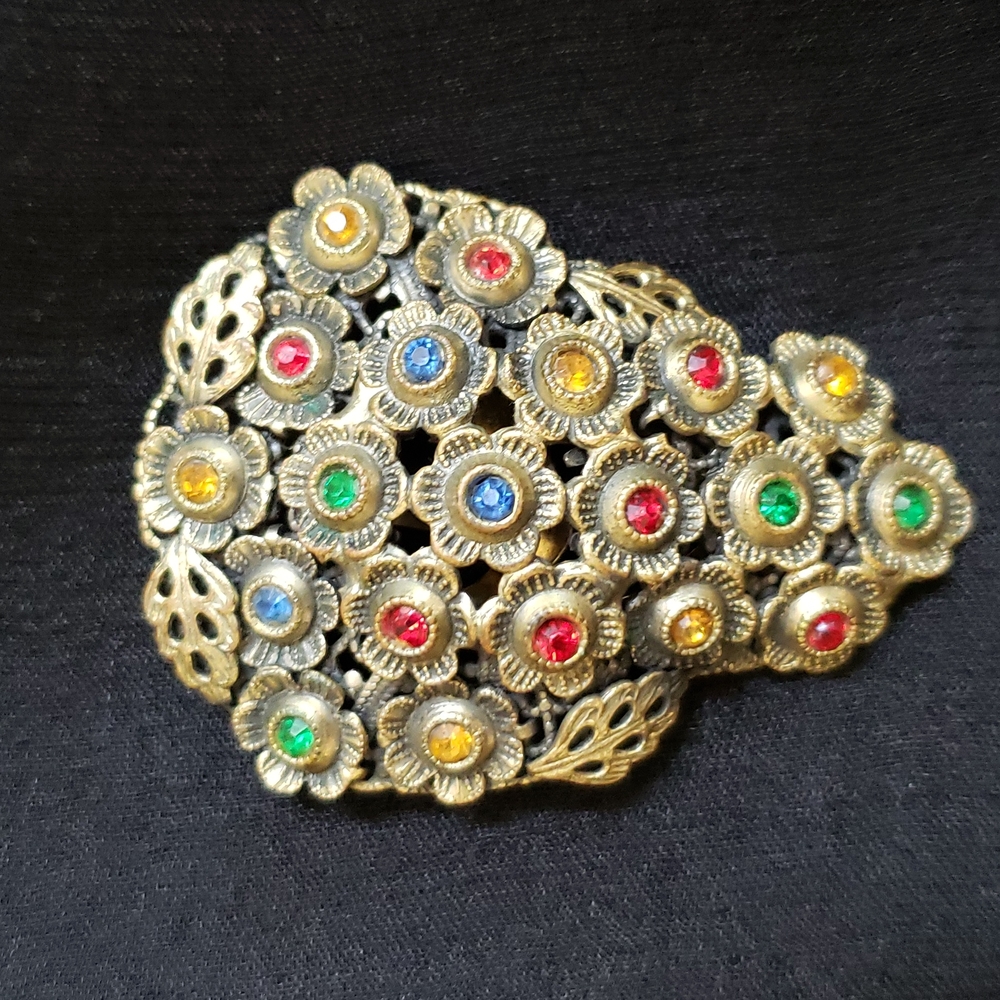 Antique Coat Pin, multi color Rhinestone, true Victorian